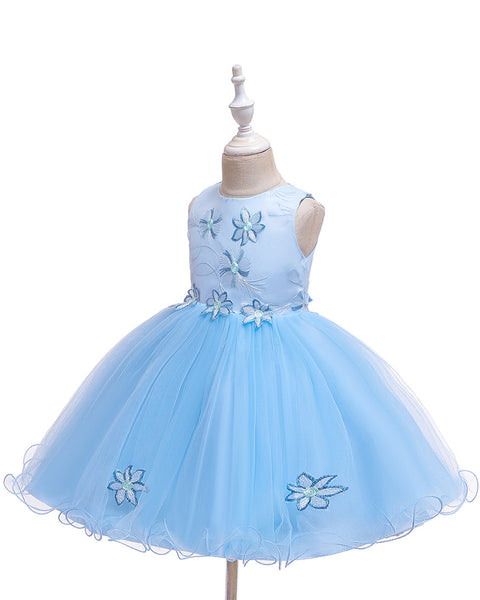 Girls Sleeveless Tulle Flower Party Dress Up Knee-Length Pageant Dress