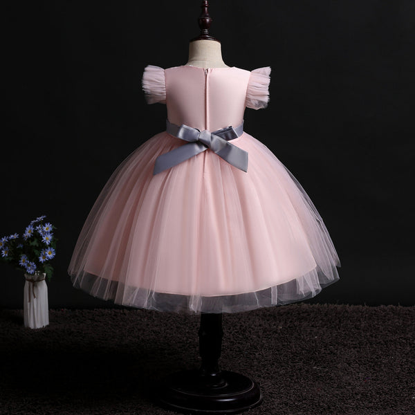 Girls Mesh Silk Satin Cute Angel Flower Girl Dress