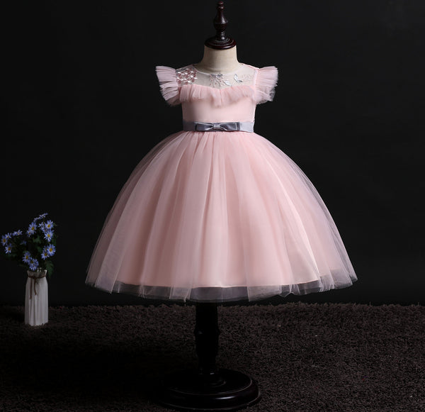 Girls Mesh Silk Satin Cute Angel Flower Girl Dress