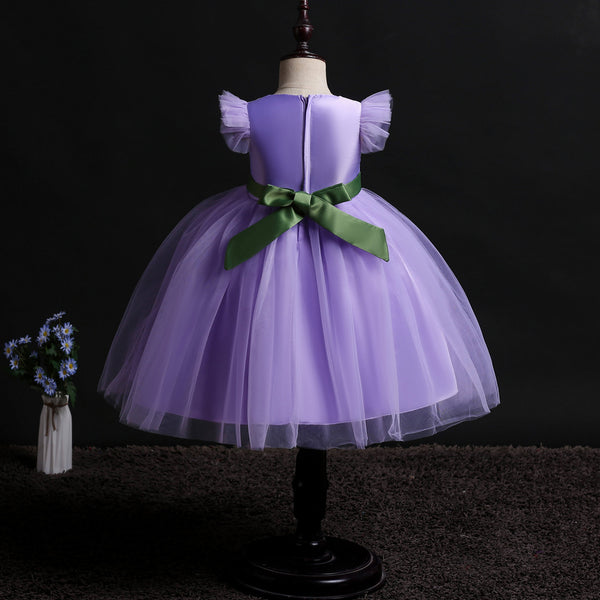 Girls Mesh Silk Satin Cute Angel Flower Girl Dress