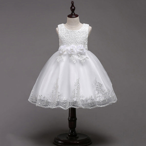 Girls Embroidered Sequins Sleeveless Flower Girl Dress For Wedding